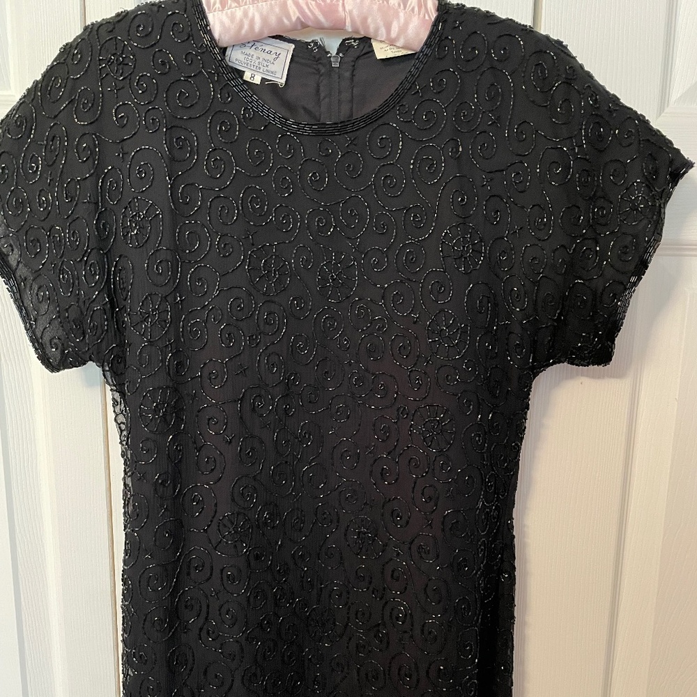 Women's sheer beaded formal black dress